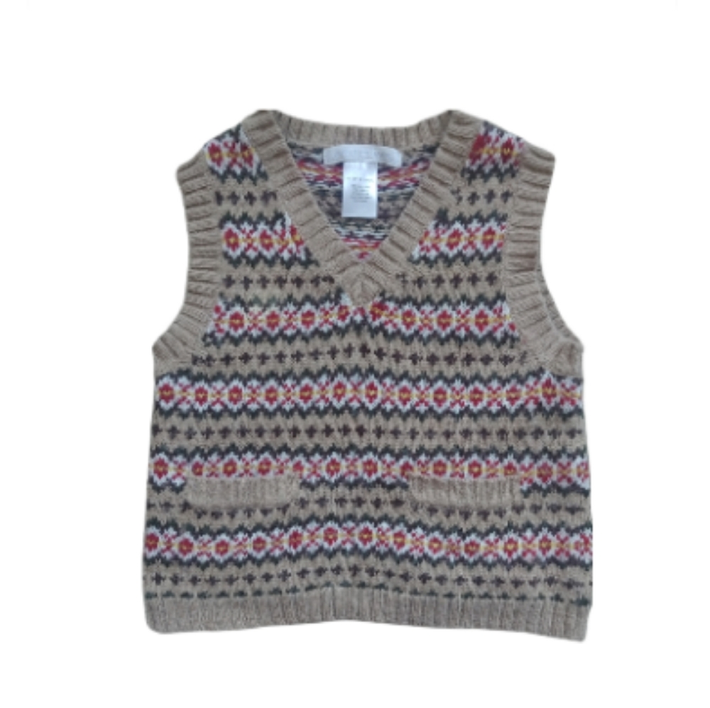 Janie and Jack Boys Fair Isle Wool V neck Sweater Vest Size 6-12 Months